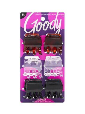 Classic Claw Hair Clips - 6-Count, Clear, Brown and Black - 1/2 Claw Will Gently